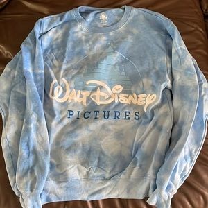 Medium Disney Swearshirt. blue tie dye with castle